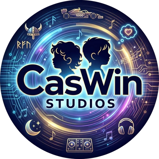 The CasWin Studios logo: two boys in silhouette above the name CasWin Studios, in a glowing ring.